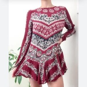 Free People Burgundy Patterned Tunic